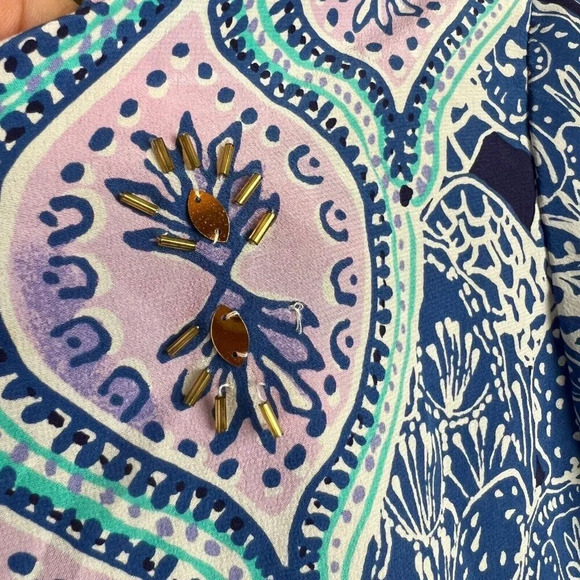 Lilly Pulitzer Renato Silk Tunic Top Blouse Shirt Size Small Snap To It Sequin - Picture 9 of 12